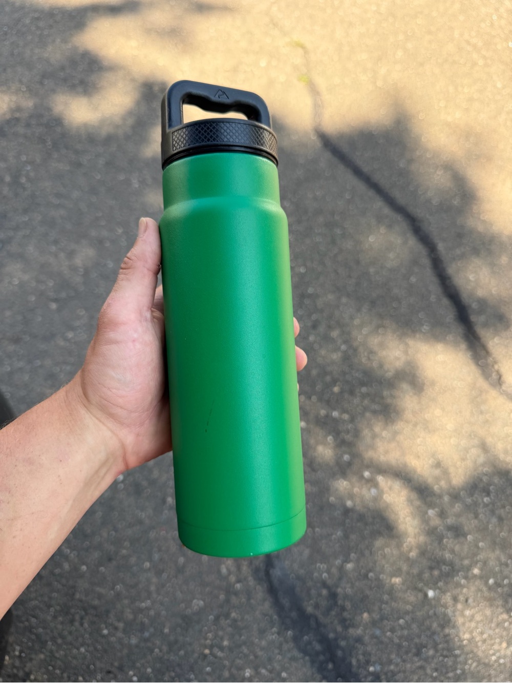 Green Insulated Water Bottle with Black Screw-Top Handle